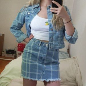 Boohoo Denim Check Skirt